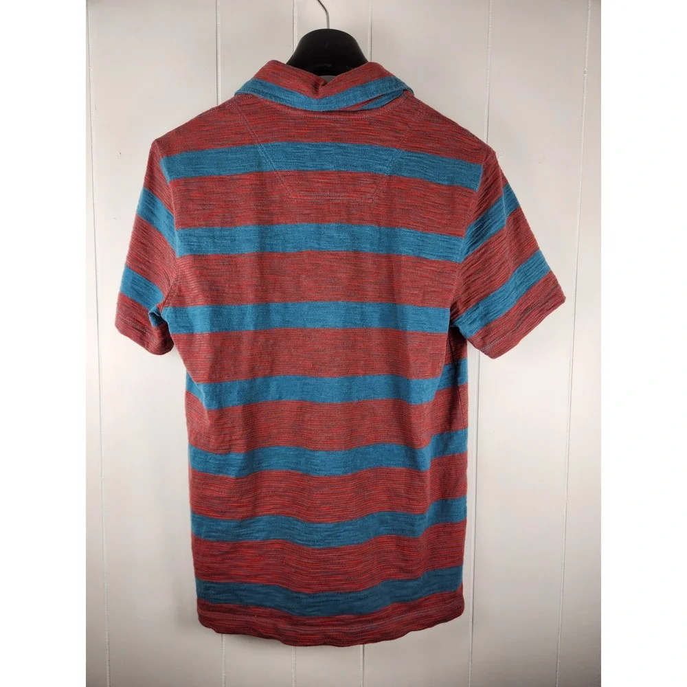 The North Face Mens Striped Polo Shirt Short Sleeve Blue Red Pocket Small